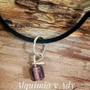 Black Suede Necklace — Dark Purple Ametrine Barrel